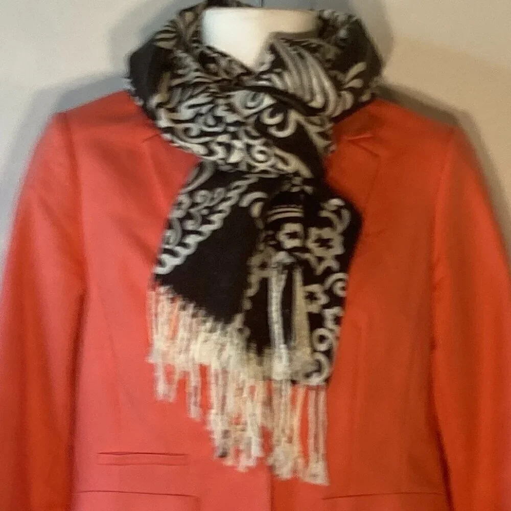 Pashmina Black & Ivory Print oversized scarf or wrap Essential Office Milan Chic